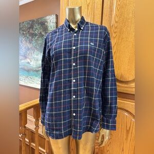 Lacoste Men's Blue and Red Checkered Shirt